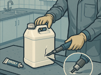 رفع نشتی و تعمیر موقت بدنه گالن 5 لیتری